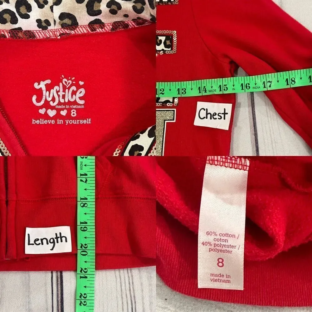 Justice Red Leopard‎ SPARKLE  Zip Up Jacket Youth Girls Size 8 Gymnastics Cheer
